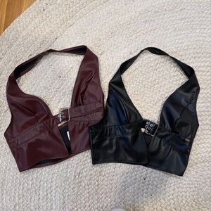 Stylish Leather Halter Tops - Black and Burgundy